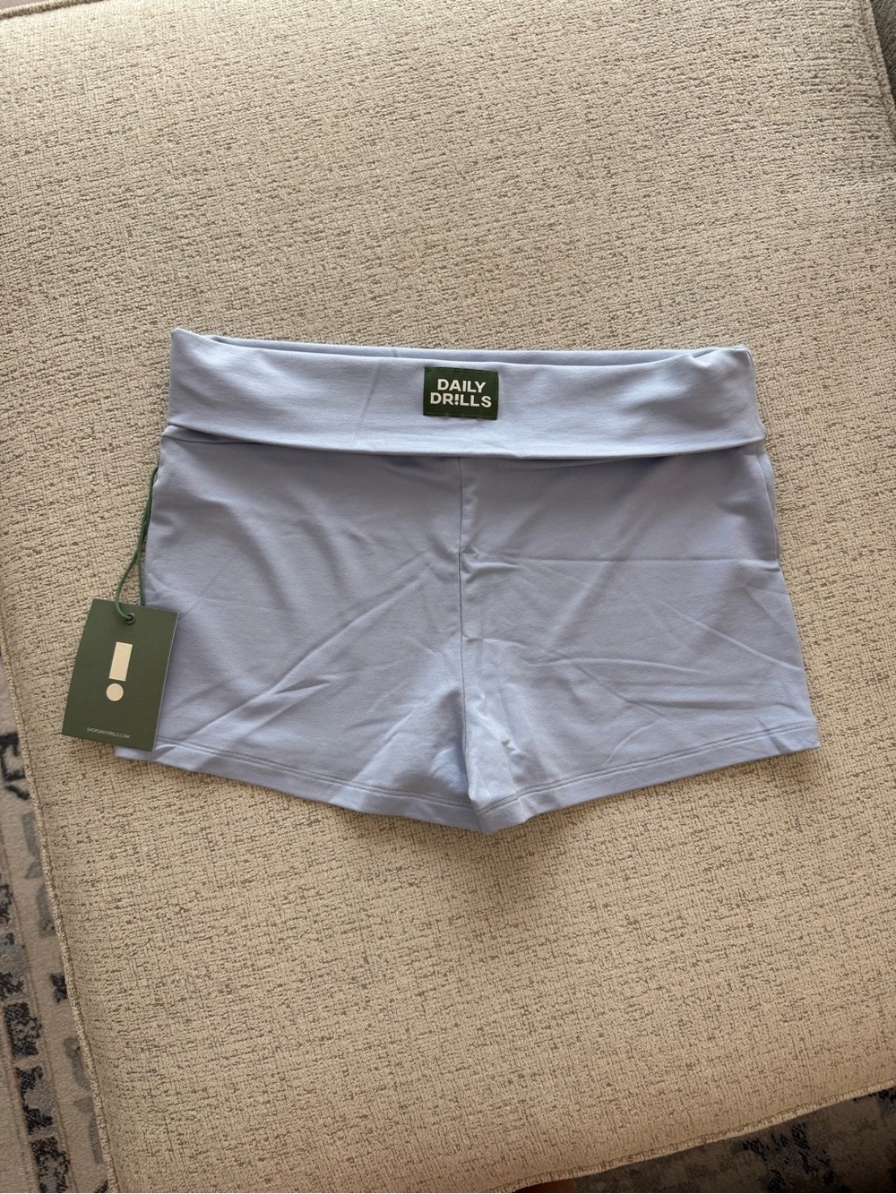 Daily Drills Women's Pale Blue Fold-Over Waist Bike Shorts